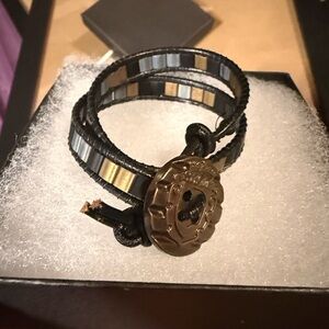 Handmade Black and Gold Leather Wrap Bracelet🌟